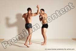 Underwear Fighting Man - Man White Moving poses Muscular Short Brown Dynamic poses Academic